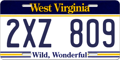 WV license plate 2XZ809