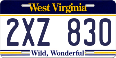 WV license plate 2XZ830