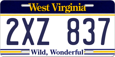WV license plate 2XZ837