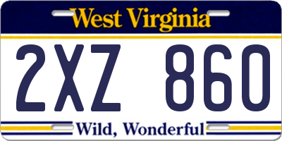 WV license plate 2XZ860