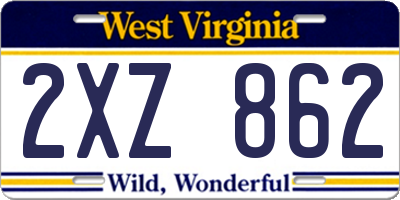 WV license plate 2XZ862
