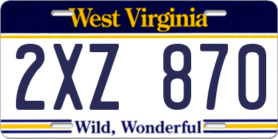 WV license plate 2XZ870