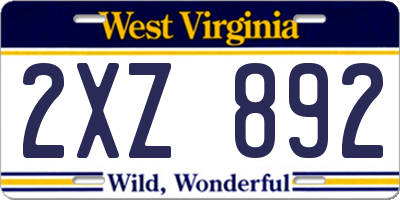 WV license plate 2XZ892