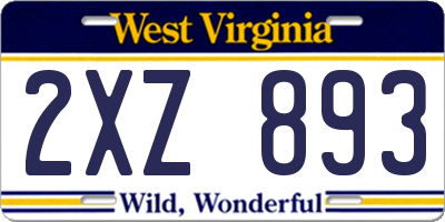WV license plate 2XZ893