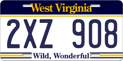 WV license plate 2XZ908