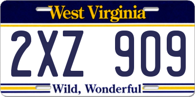 WV license plate 2XZ909