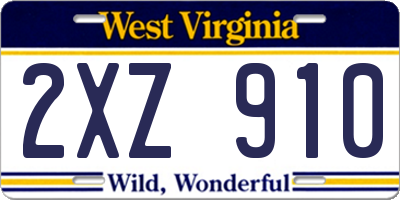 WV license plate 2XZ910