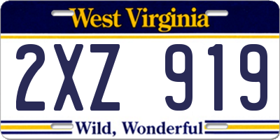 WV license plate 2XZ919