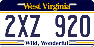 WV license plate 2XZ920