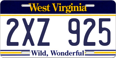 WV license plate 2XZ925