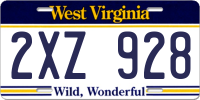 WV license plate 2XZ928