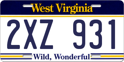 WV license plate 2XZ931