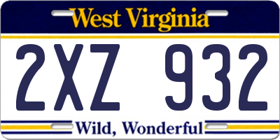 WV license plate 2XZ932
