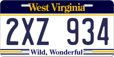 WV license plate 2XZ934