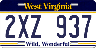 WV license plate 2XZ937