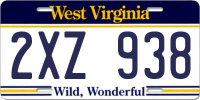 WV license plate 2XZ938