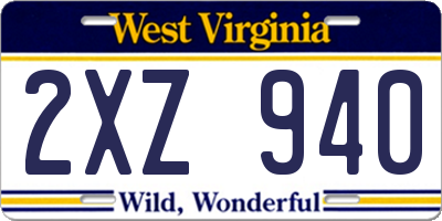WV license plate 2XZ940