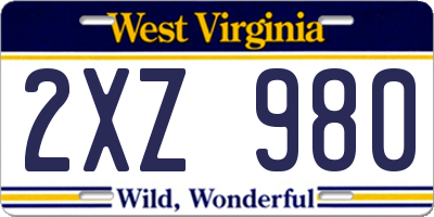 WV license plate 2XZ980