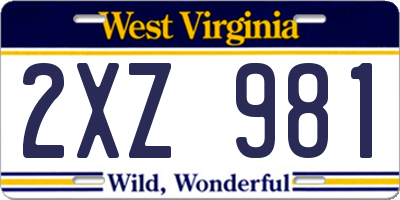 WV license plate 2XZ981