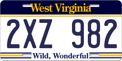 WV license plate 2XZ982