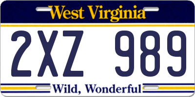 WV license plate 2XZ989