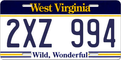 WV license plate 2XZ994