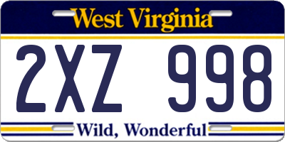 WV license plate 2XZ998