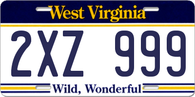 WV license plate 2XZ999