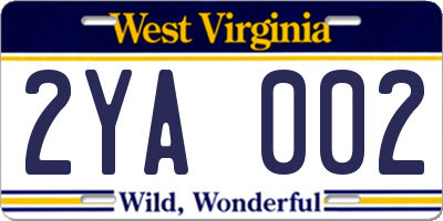 WV license plate 2YA002