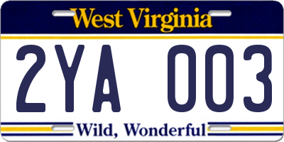 WV license plate 2YA003