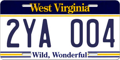 WV license plate 2YA004