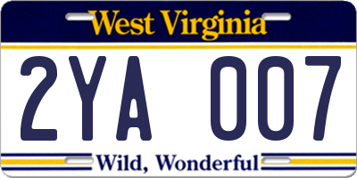 WV license plate 2YA007