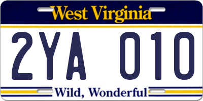 WV license plate 2YA010