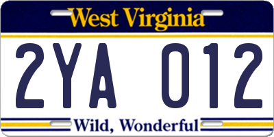 WV license plate 2YA012