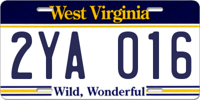 WV license plate 2YA016