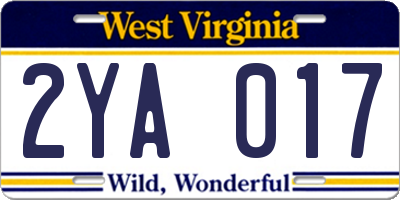 WV license plate 2YA017