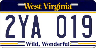 WV license plate 2YA019