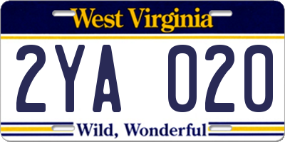 WV license plate 2YA020