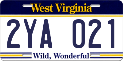 WV license plate 2YA021