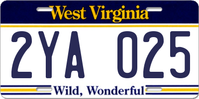 WV license plate 2YA025