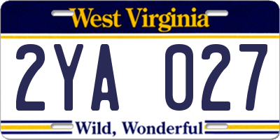 WV license plate 2YA027