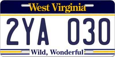 WV license plate 2YA030