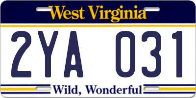 WV license plate 2YA031