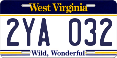 WV license plate 2YA032