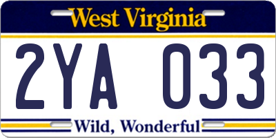 WV license plate 2YA033