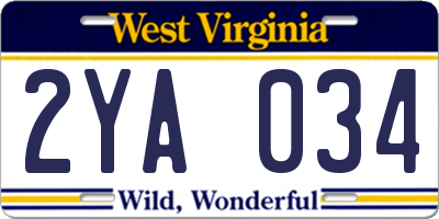 WV license plate 2YA034