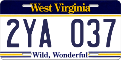 WV license plate 2YA037