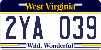 WV license plate 2YA039