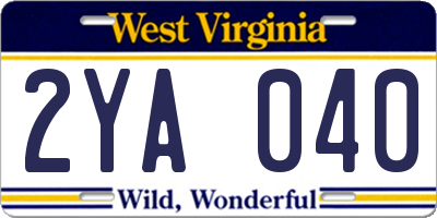 WV license plate 2YA040