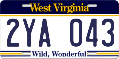 WV license plate 2YA043